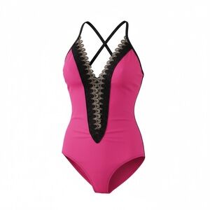 Elegant Pink and Black One-Piece Swimsuit XL NWT